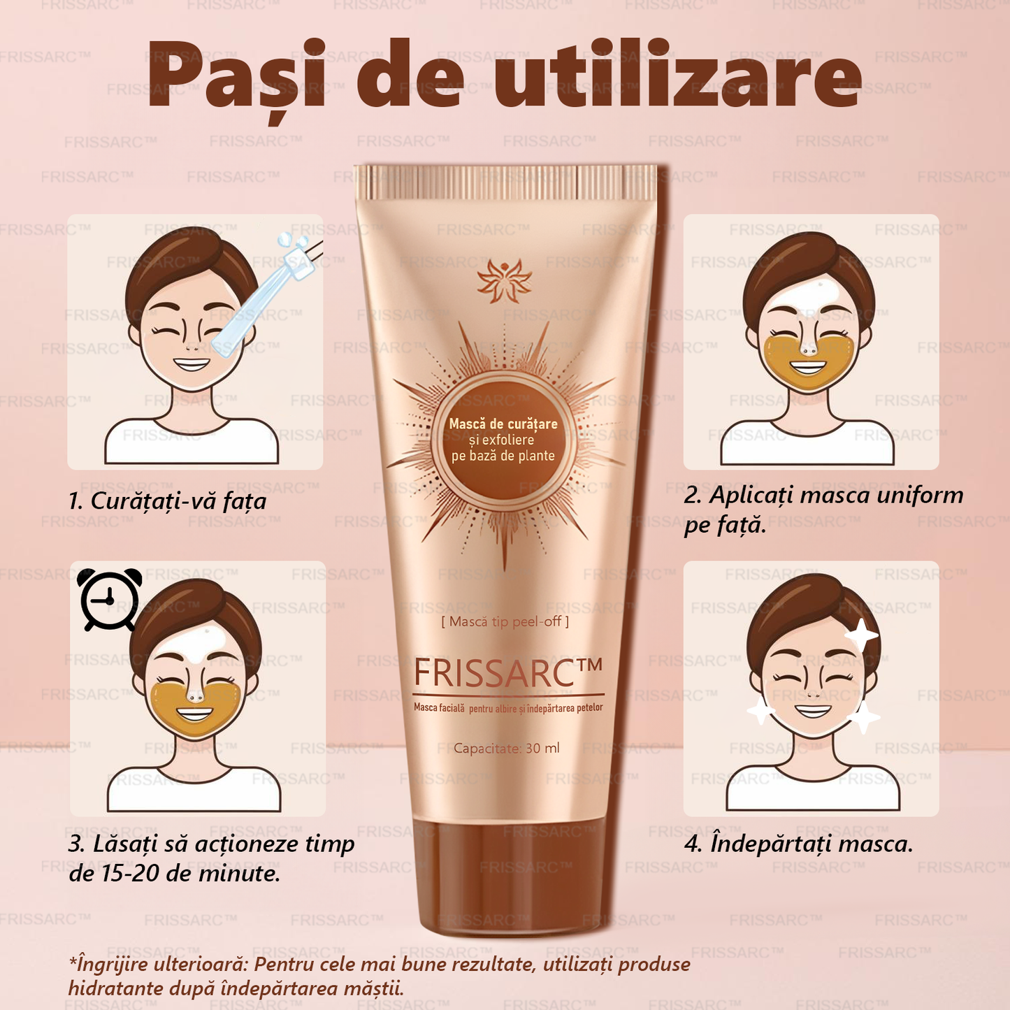 🔥FRISSARC™ masca facială pentru albire și îndepărtarea petelor –🍀Ingredientele naturale ajută la eliminarea eficientă și de durată a petelor pigmentare, petelor de vârstă, pistruilor și petelor solare.